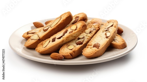 Biscotti in a plate on a white background