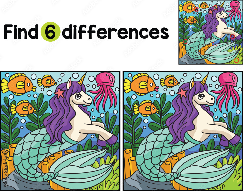 Mermaid Unicorn Mermaid Find The Differences