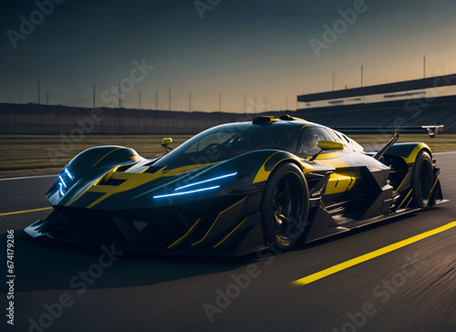 Yellow and black sport car on the racetrack