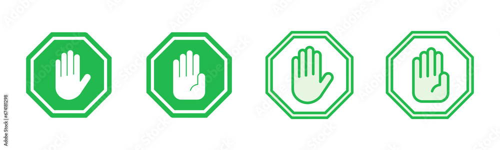 Stop icon set. stop road sign. hand stop icon vector Stop icon set. stop road sign. hand stop icon vector