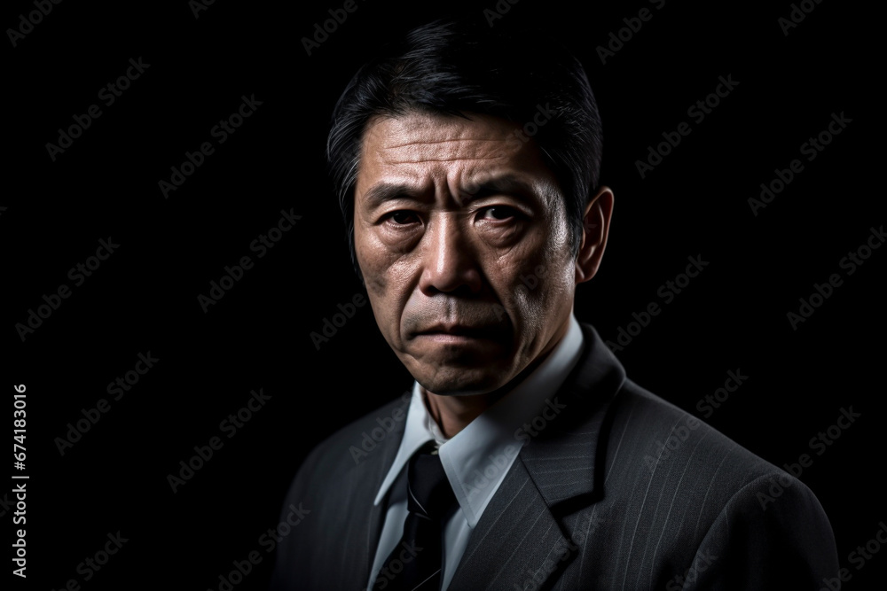 黒背景に日本人の男性ビジネスパーソン「AI生成画像」 黒背景に日本人の男性ビジネスパーソン「AI生成画像」