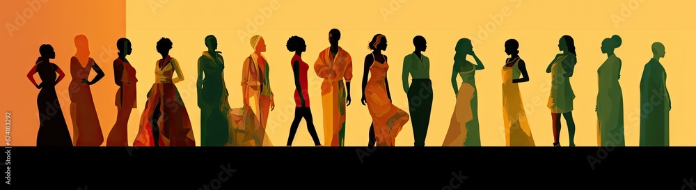 several human silhouettes on a beige background Generative AI