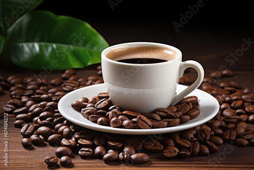White background with coffee cup and beans clipping path included