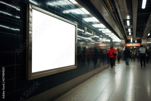 A billboard in a subway station blank poster mock-up. Concept of film promotion. Generative Ai.