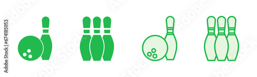 Bowling icon set. bowling ball and pin icon. bowling pins