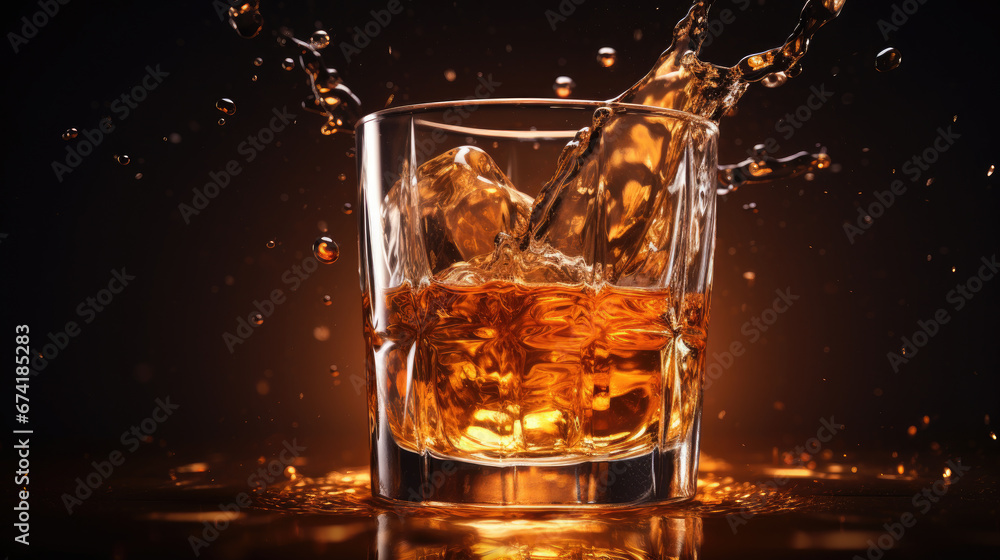whisky in a glass with splashes, generative ai whisky in a glass with splashes, generative ai