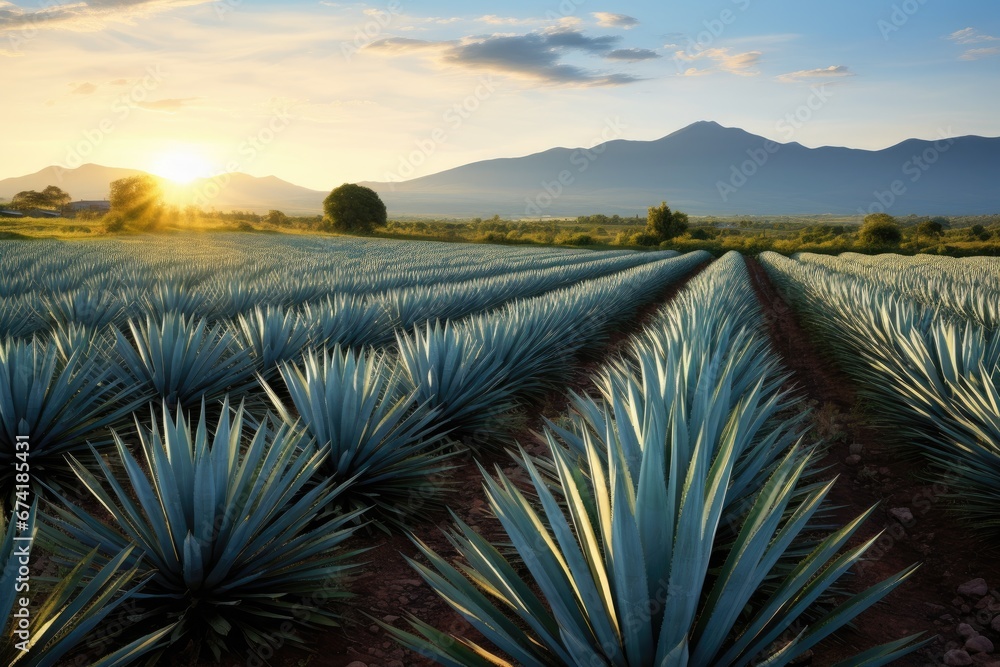 Mexican agave landscape for tequila production - obrazy, fototapety, plakaty 