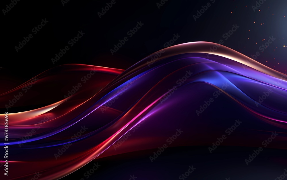 Naklejka premium Modern abstract wallpaper waves of purple and gold colors on a dark background