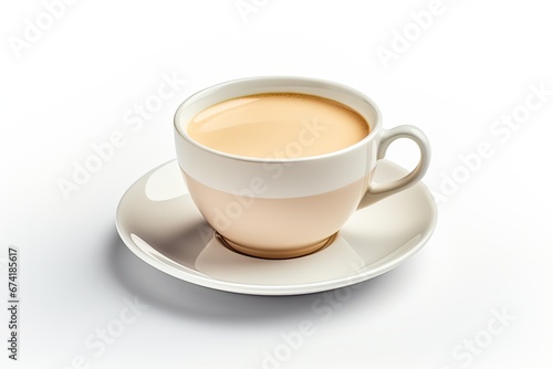 Milk infused tea on blank surface