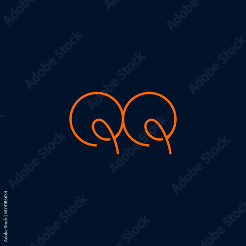 The logo between the letter Q and letter Q or QQ with a certain distance and connected by orange and gray color