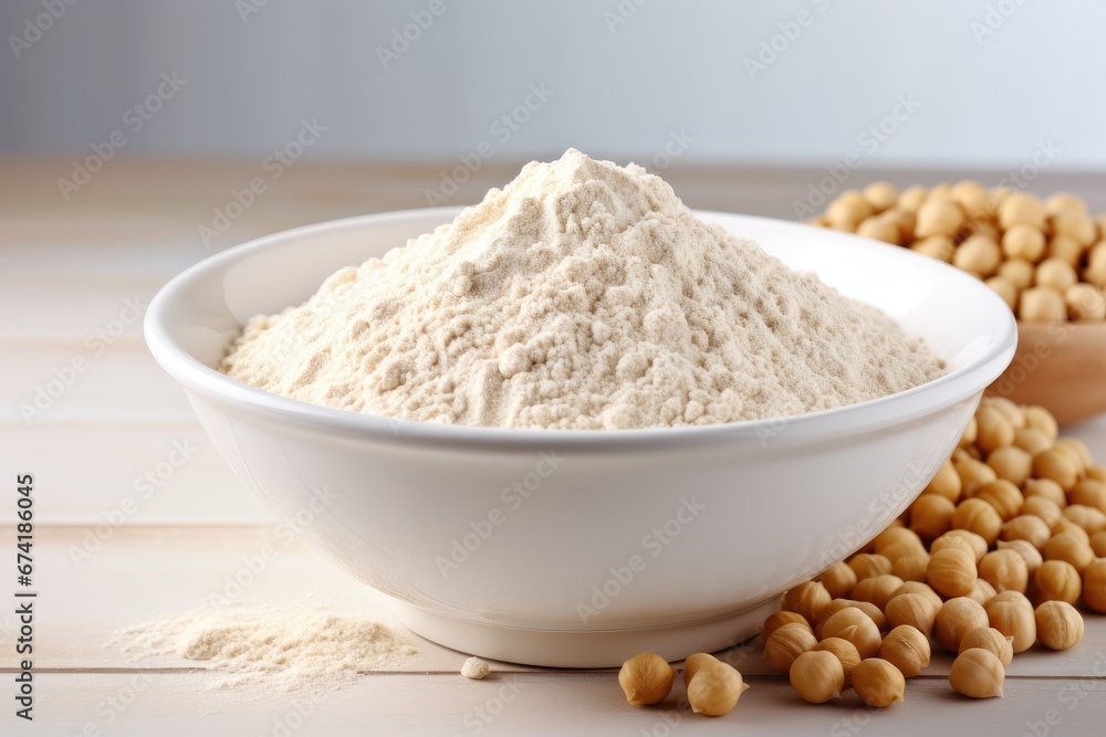 Spilled chickpeas in a white bowl isolated on white Spilled chickpeas in a white bowl isolated on white