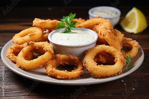 Squid rings in breading served with tartar sauce