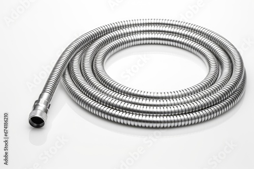 Stainless shower hose on white background