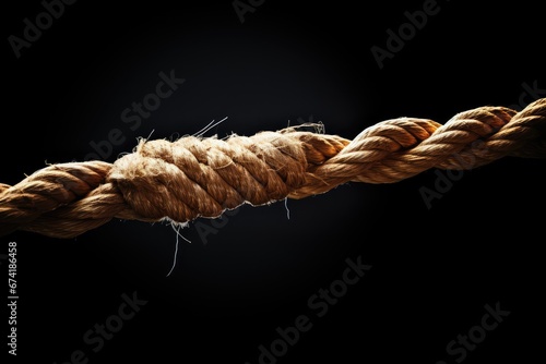 Stressed fragile business situation with frayed ropes on the verge of breaking