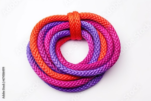 Strong colorful rope for climbing gear on a white background braided cable knot Travel and tourism item