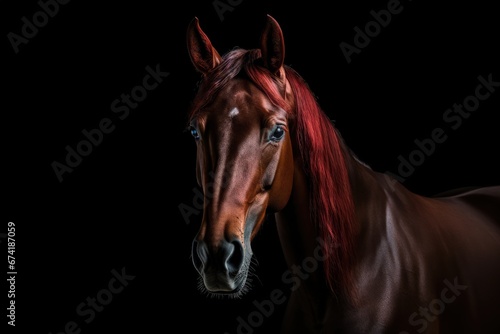 Stunning red horse portrait against black backdrop