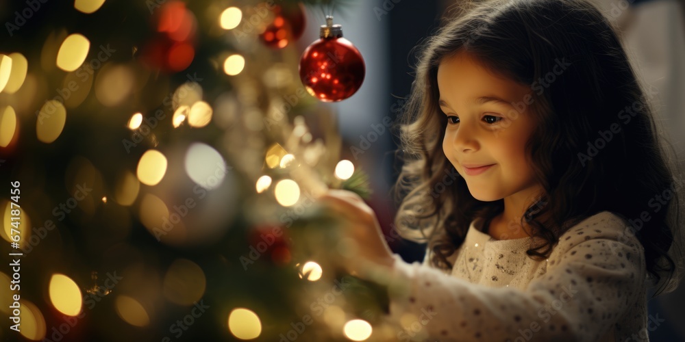 Happy joyful girl the background of a Christmas tree Happy joyful girl the background of a Christmas tree