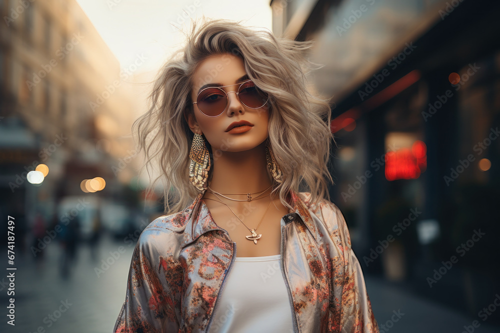 A young fashion influencer striking a pose in a trendy urban outfit. Concept of street style and self-expression. Generative Ai. A young fashion influencer striking a pose in a trendy urban outfit. Concept of street style and self-expression. Generative Ai.