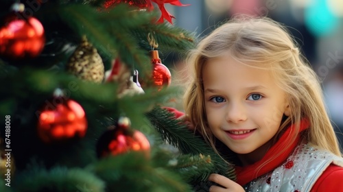 Happy joyful girl the background of a Christmas tree