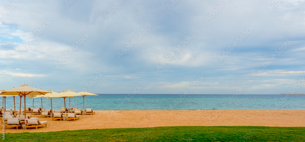panorama of Sahl Hasheesh in Egypt for summer background with sea, beach, sun and palm trees panorama of Sahl Hasheesh in Egypt for summer background with sea, beach, sun and palm trees