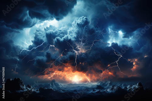 A powerful storm with dark clouds and lightning, illustrating the increasing frequency and intensity of extreme weather events due to climate change. Generative Ai.