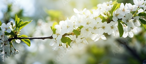 In early summer there is a beautiful cherry tree with white blossoms blooming in the garden