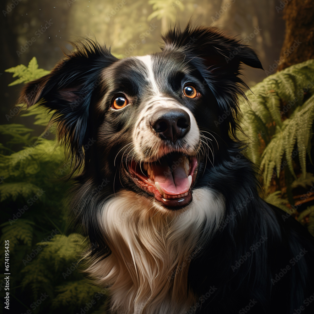 Image of a border collie dog in the forest., Pet., Animals.
