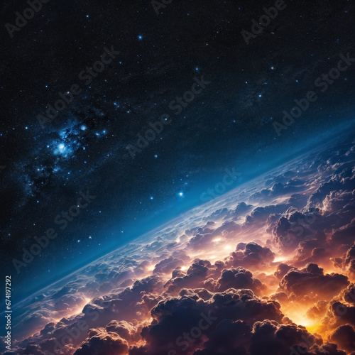 Beautiful space with a lot of stars and cosmic clouds in red, yellow and blue colors