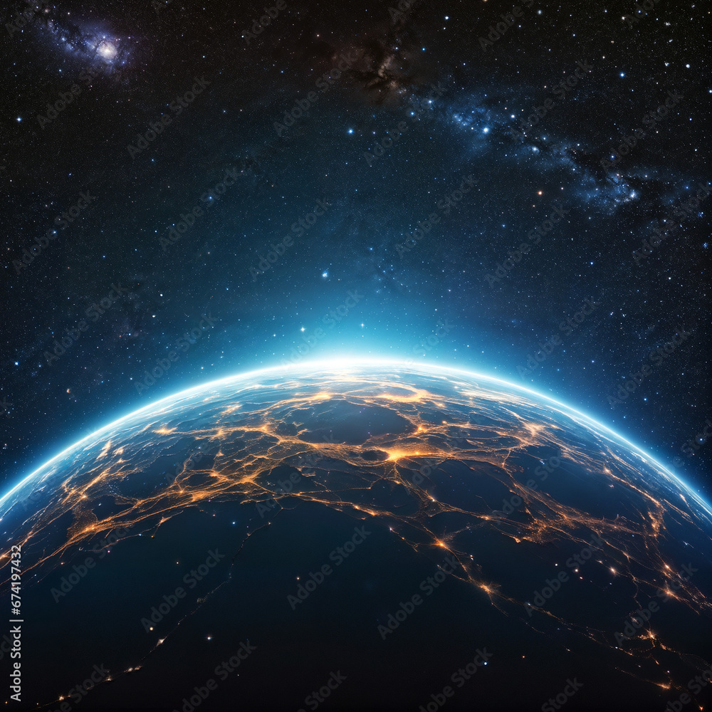 Fototapeta premium Beautiful space with a lot of stars and cosmic clouds in red, yellow and blue colors