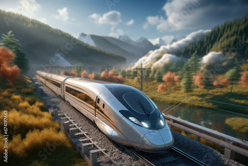 A high-speed train in Asia, symbolizing the country's technological advancements in transportation and the Concept of infrastructure development. Generative Ai.