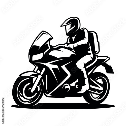 Silhouette of biker riding adventure motorcycle illustration vector