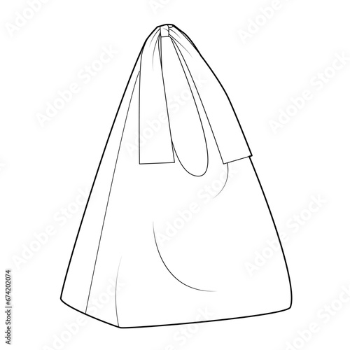 Soft Tote with tie XL shopper with hobo silhouette bag. Fashion accessory technical illustration. Vector satchel front 3-4 view for Men, women style, flat handbag CAD mockup sketch outline isolated