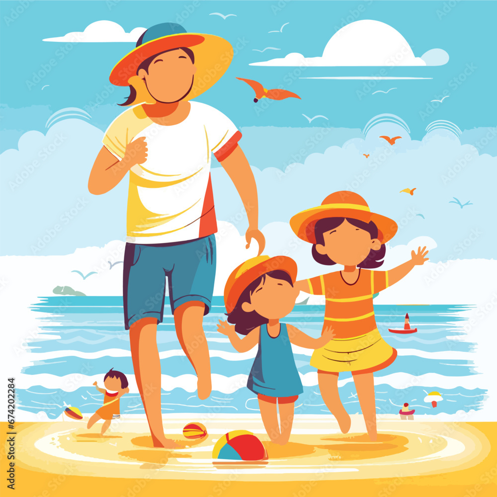 a family playing on the beach