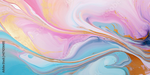 Abstract background of acrylic paint in pink, blue and yellow color