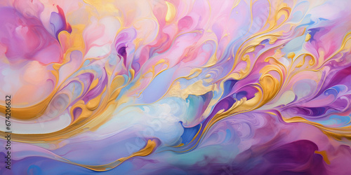 Abstract background of acrylic paint in pink, blue and yellow color