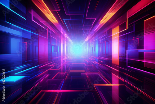 Fantasy tunnel illustration background with neon lights