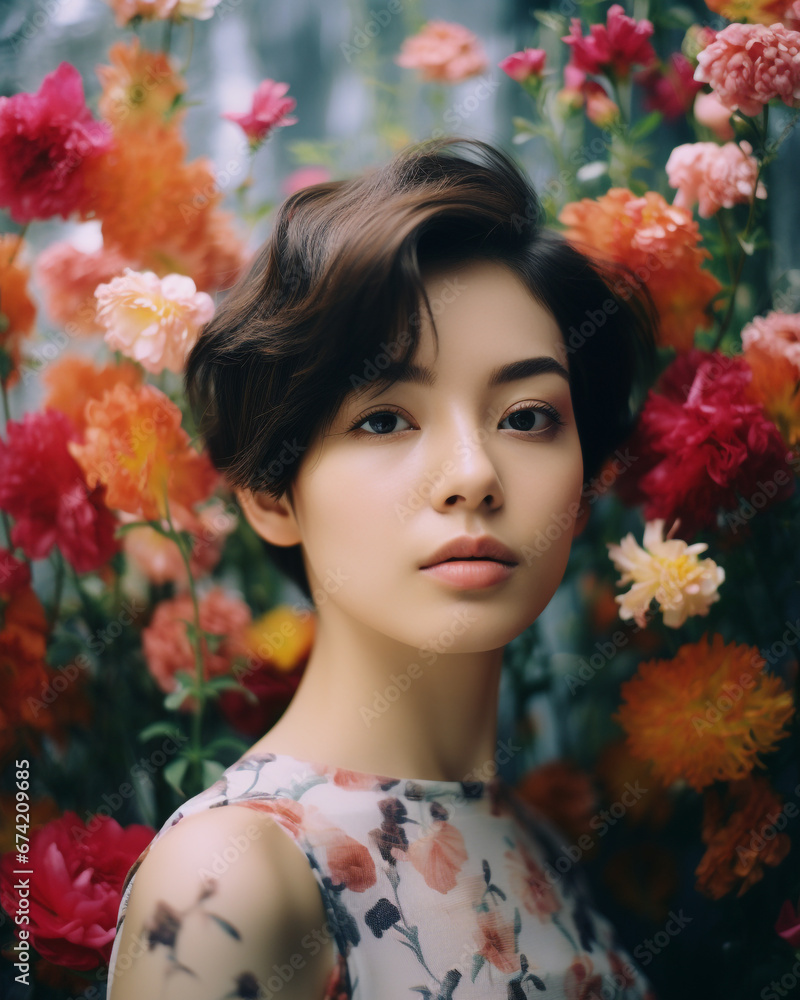 asian woman model with flowers
