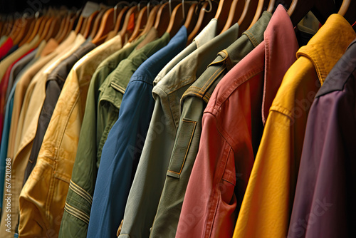 Close Up of Rack of Multi Colored Clothing