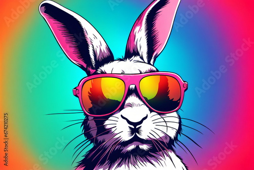 Cool Bunny Shades Against a Vibrant Backdrop. Generative Ai