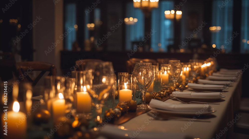 Beautiful restaurant table settings and decorations for Thanksgiving dinner.Fine dining restaurant.