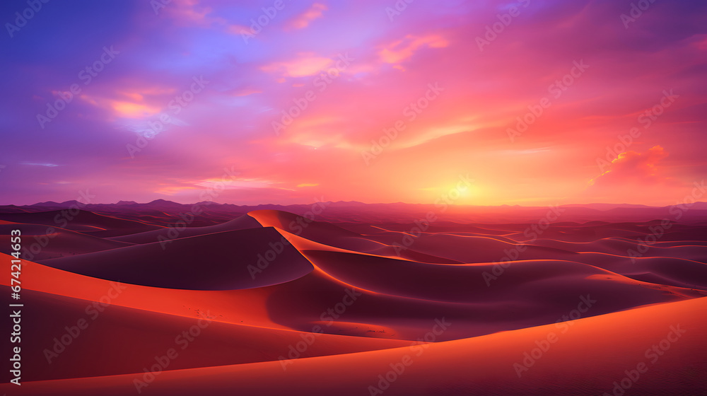 Awe-inspiring desert landscape at dusk, as the setting sun paints the sky in a fiery palette of oranges and purples. Ai Generated.NO.04 Awe-inspiring desert landscape at dusk, as the setting sun paints the sky in a fiery palette of oranges and purples. Ai Generated.NO.04