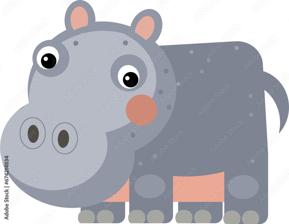 cartoon scene with happy hippo hippopotamus looking isolated illustration for children