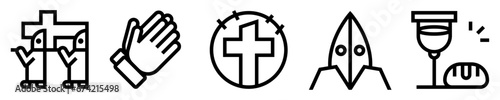 Conjunto de iconos de semana santa. Espiritualidad y veneración. Procesión religiosa, oración, cruz, nazareno, última cena. Ilustración vectorial