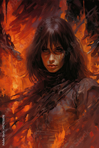 Fiery Abyss: Female Demonologist Art, Dark Medieval Fantasy, Old School RPG Illustration