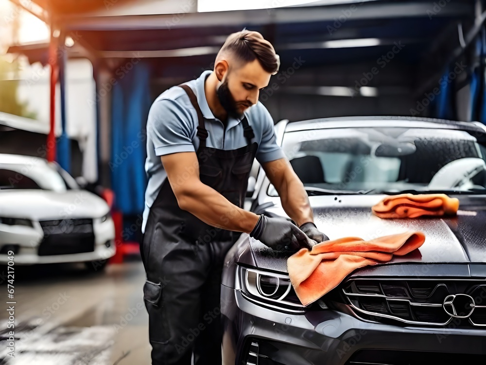 man cleaning bonnet man cleaning bonnet
