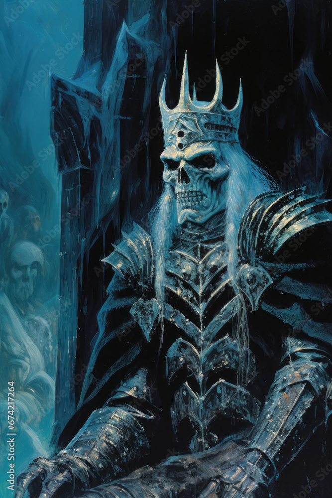 Frozen King Encased in Ice, Dark Medieval Fantasy, Old School  RPG Illustration