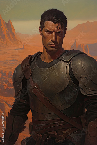 Heroic Warrior in Desolate Wasteland, Dark Medieval Fantasy, Old School RPG Illustration