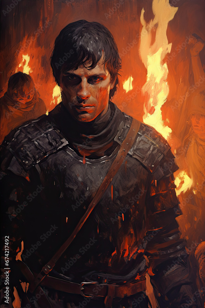 Male Inquisitor Amidst Fiery Trial
, Dark Medieval Fantasy,Old School RPG Illustration Male Inquisitor Amidst Fiery Trial
, Dark Medieval Fantasy,Old School RPG Illustration