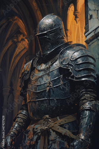 Haunted Knight in Rusty Armor , Dark Medieval Fantasy,Old School RPG Illustration