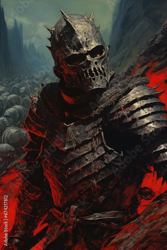 Cursed Knight Amidst Battlefields. , Dark Medieval Fantasy,Old School RPG Illustration